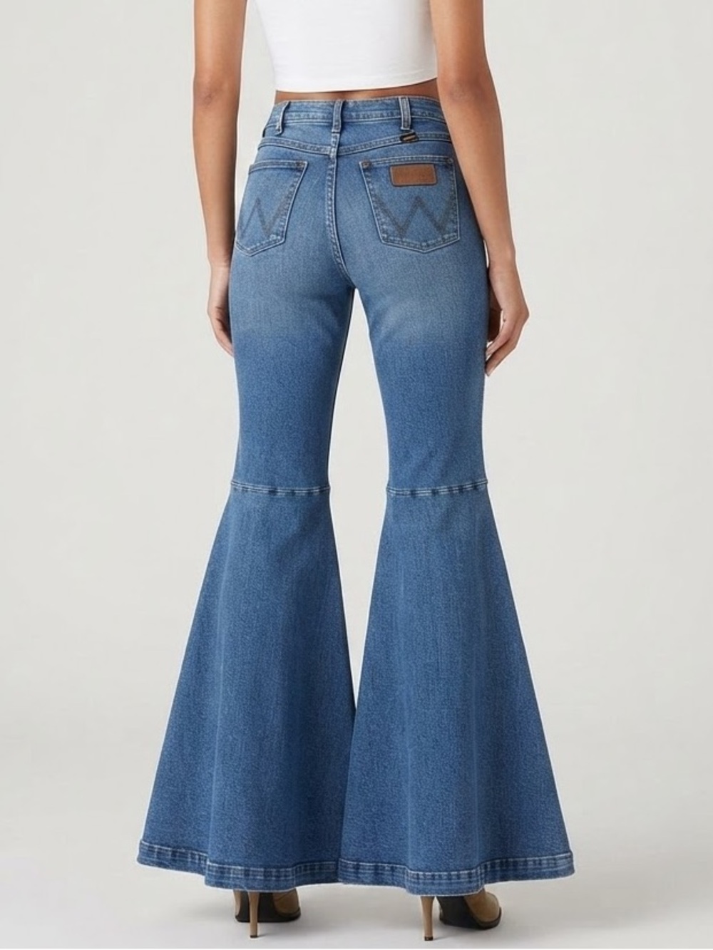 Wrangler Retro High Rise Trumpet Flare Jeans Blue Denim Bell Bottoms 30x32 70s